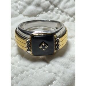 Bradford Exchange Genuine Black Sapphires Black Label Ring, Silver & Gold, Sz 9